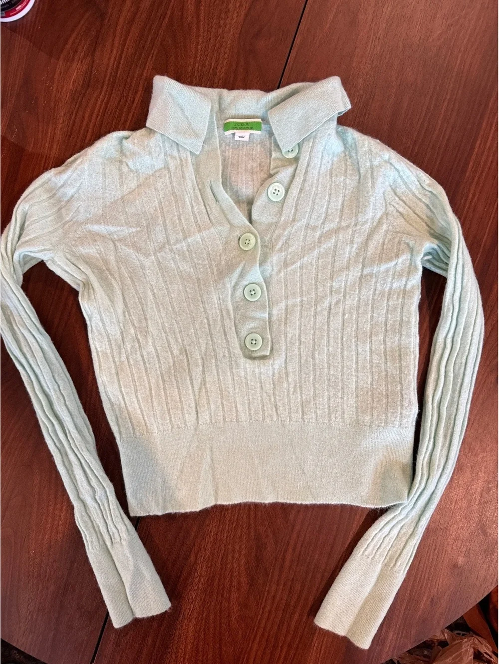 J.Crew 100% Cashmere Light Blue Ribbed Sweater with Button Detail